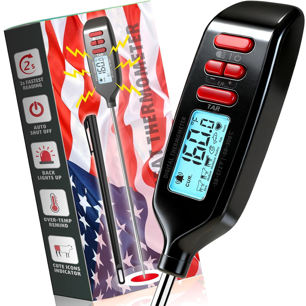 Antonki Digital Meat Thermometer - Instant Read Cooking Thermometer with Long Probe & Backlit Display
