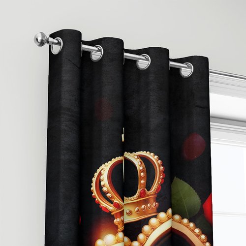 AILONEN Red Rose Romantic Hearts Love Window Curtain,King and Queen Crown Couple Decor Window Drapes(2 Panels) for Room 52" W x 84" H