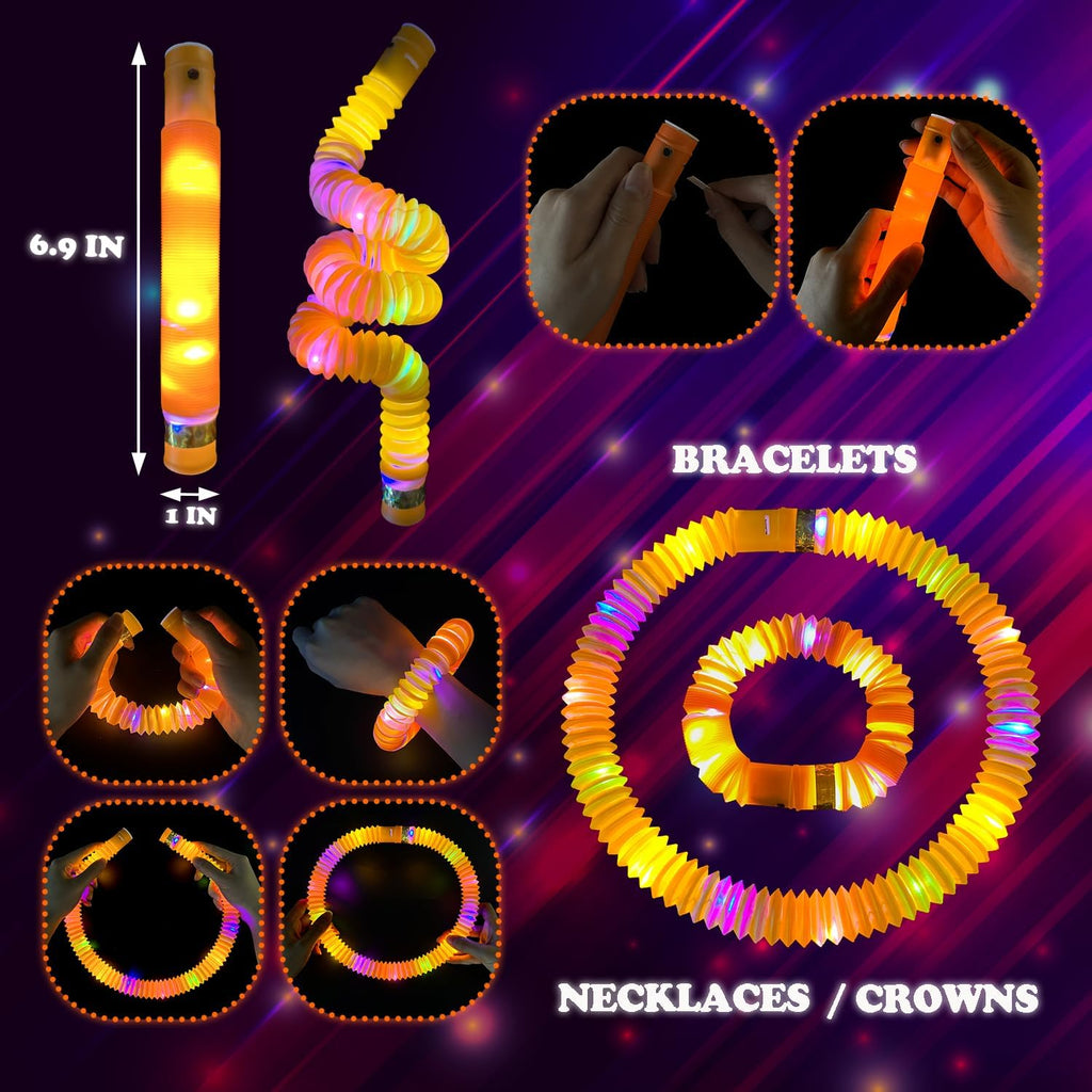 Skiennix Orange Graduation Glow Sticks - 12-24 PCS Light Up Bracelets & Necklaces | Perfect Party Favors for Kids