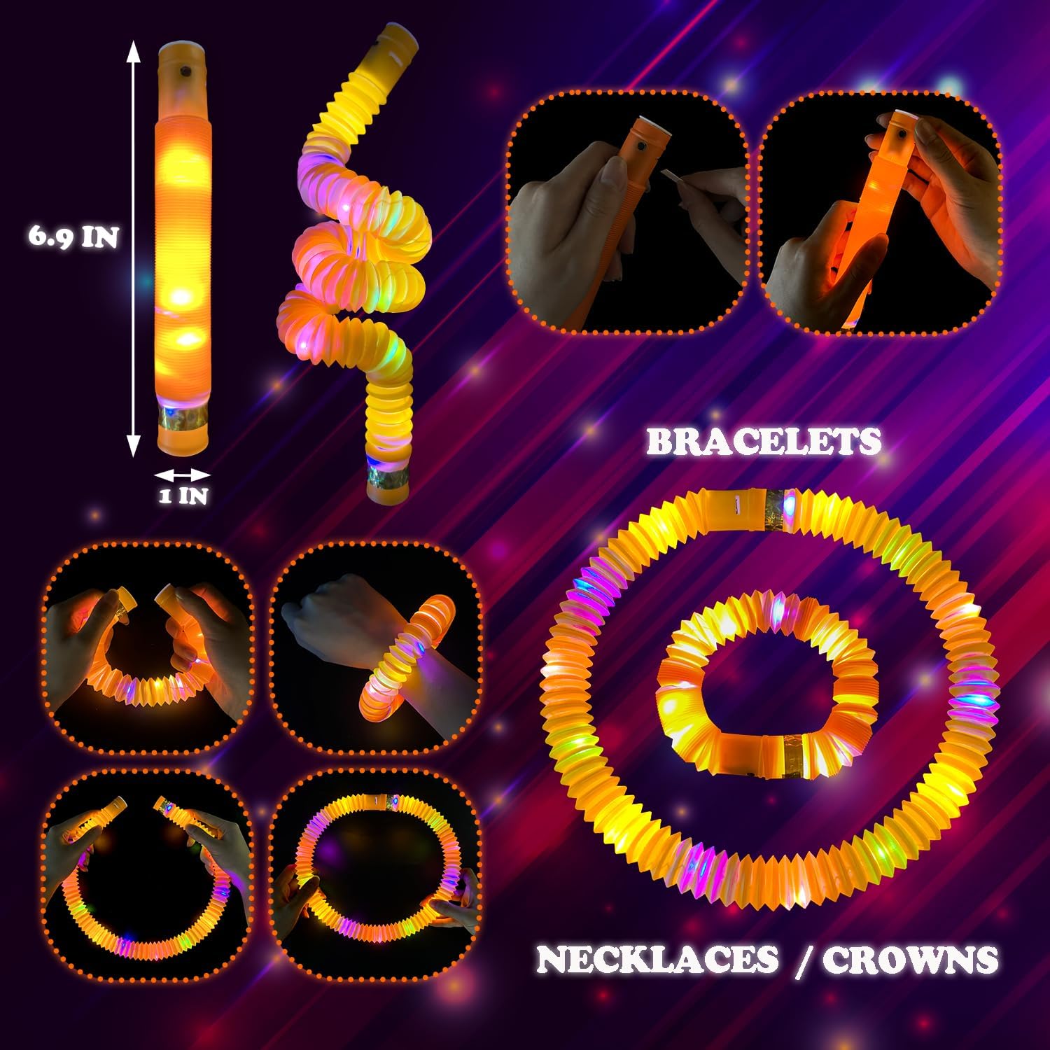Skiennix Orange Graduation Glow Sticks - 12-24 PCS Light Up Bracelets & Necklaces | Perfect Party Favors for Kids