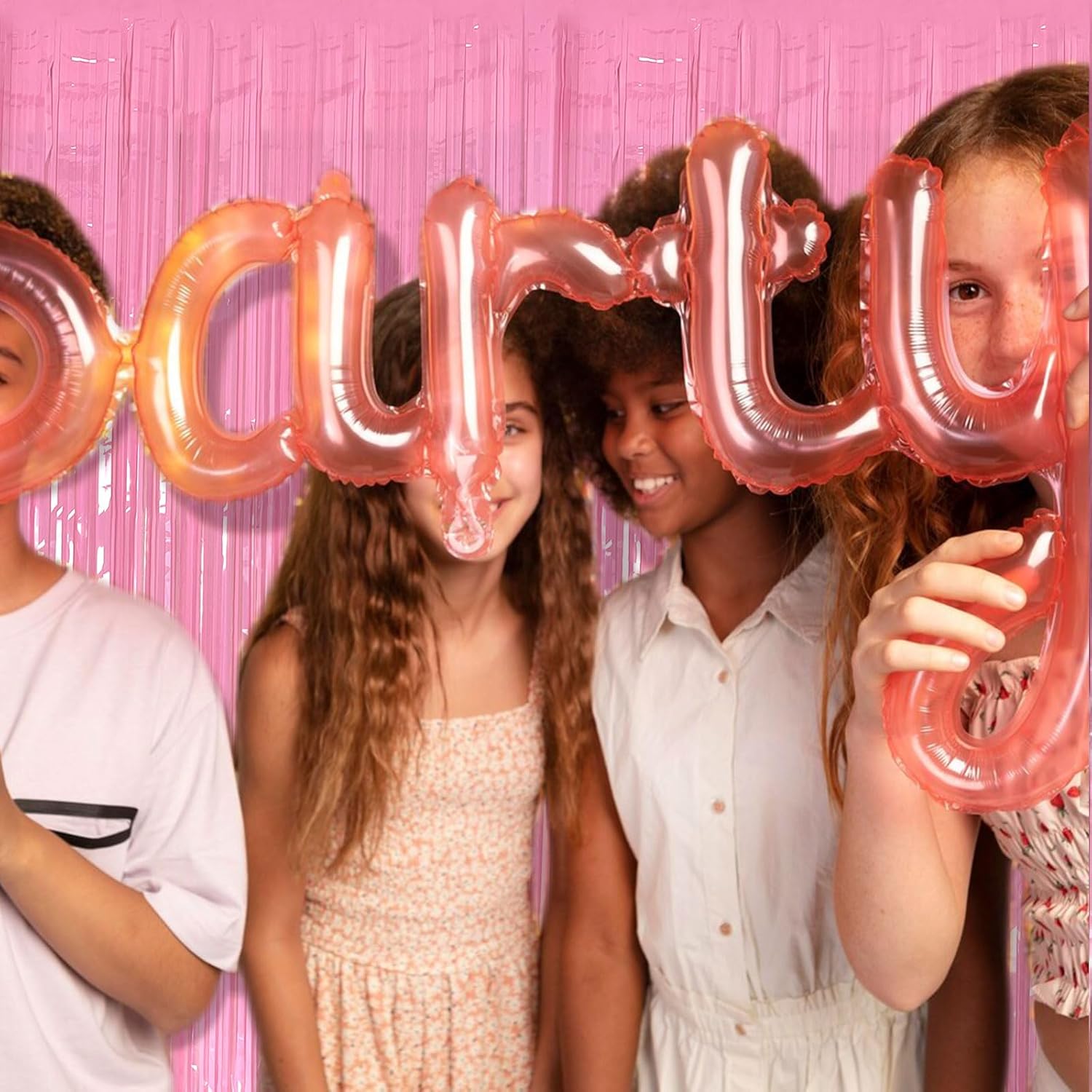 Skiennix Foil Curtain - Pink Metallic Tinsel Fringe Backdrop | 2 Pack for Parties & Celebrations