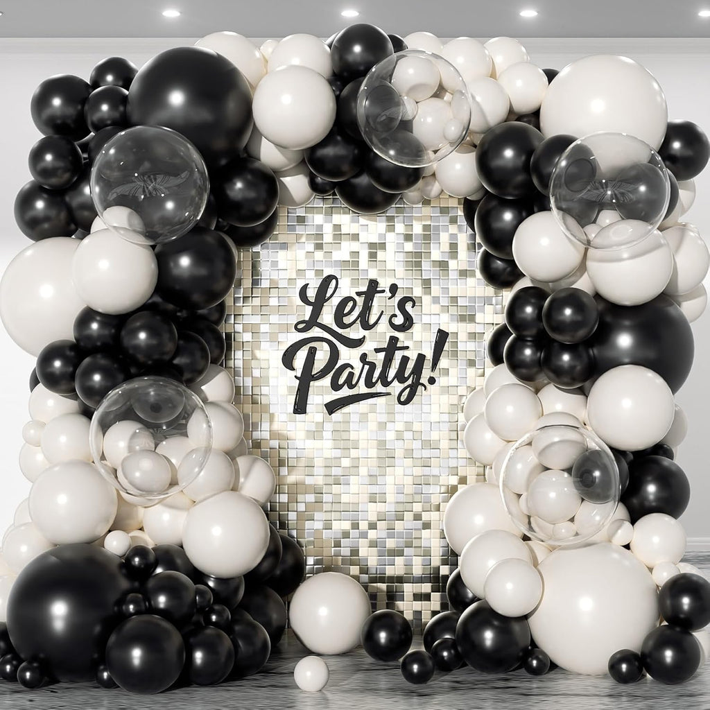 Skiennix 153-Piece Black & Sand White Balloon Garland Arch Kit - 18", 12", 10", 5" Sizes for Birthday, Wedding & Party Decor