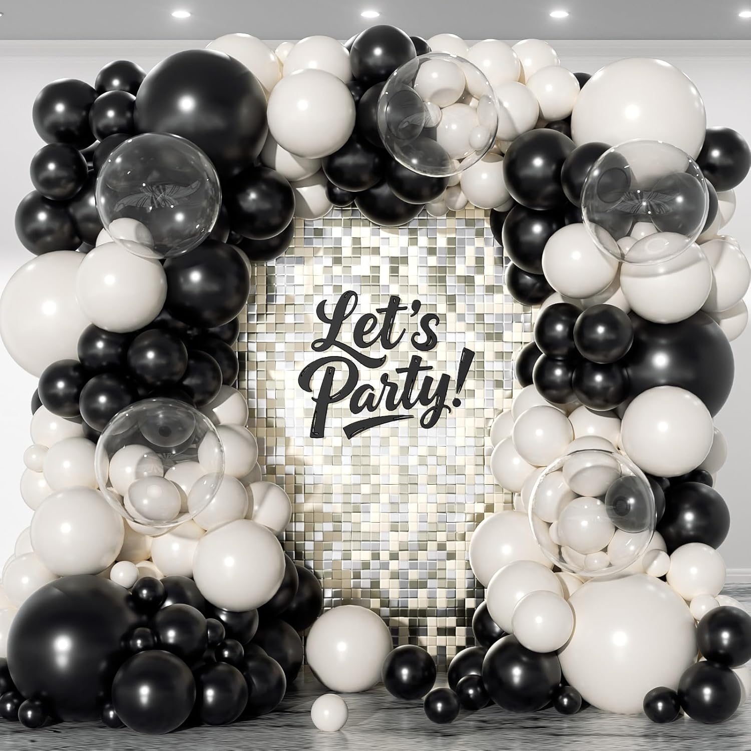 Skiennix 153-Piece Black & Sand White Balloon Garland Arch Kit - 18", 12", 10", 5" Sizes for Birthday, Wedding & Party Decor