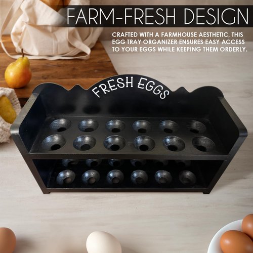 Wild AF Black Premium Pine Wooden Egg Holder 2-Tier Durable 24-Egg Storage Solution Ideal for Modern and Rustic Kitchen Fresh Eggs