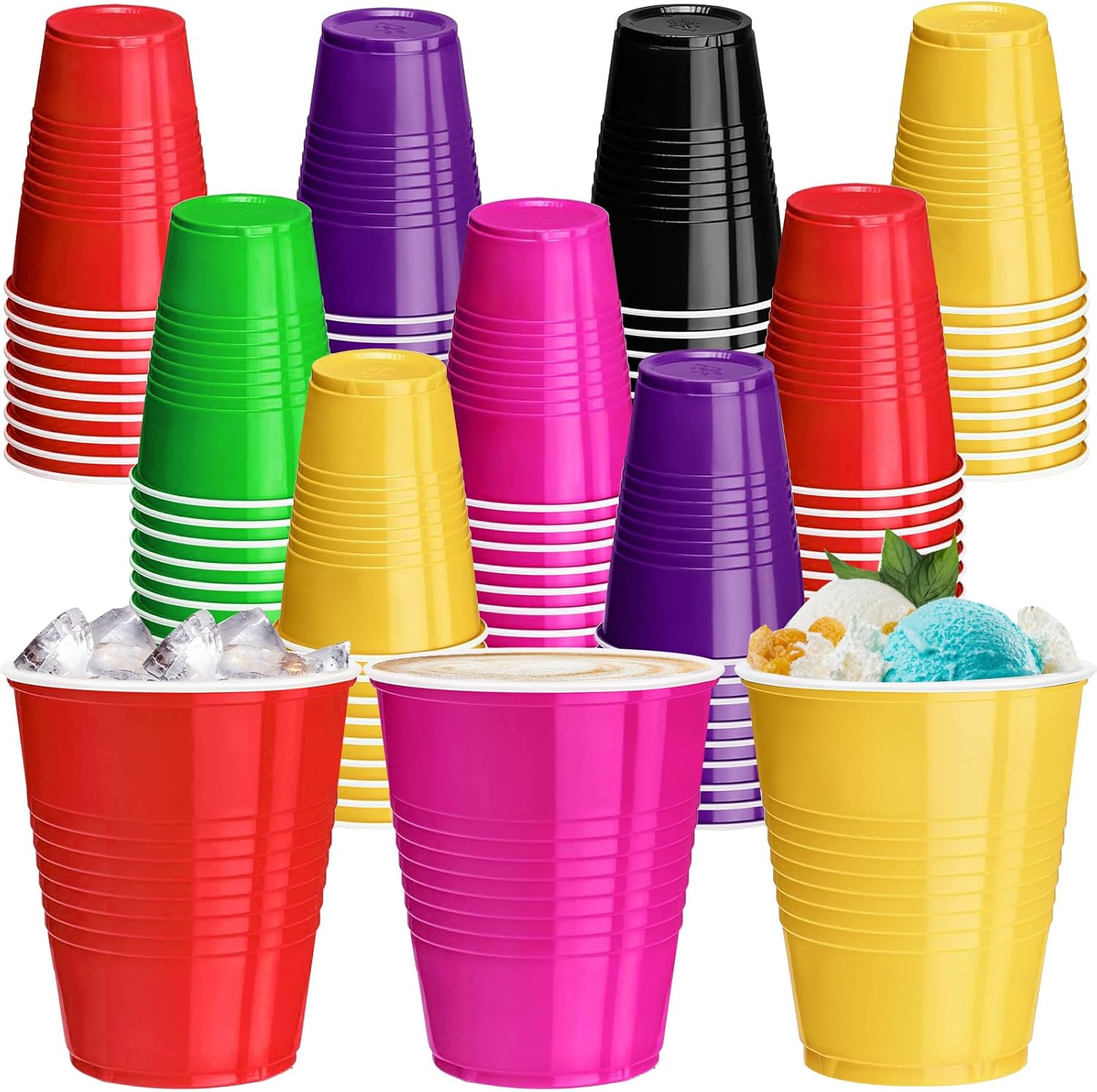 Skiennix 120 Pcs 12 Oz Colorful Plastic Cups - Perfect for Thanksgiving Parties & Picnics