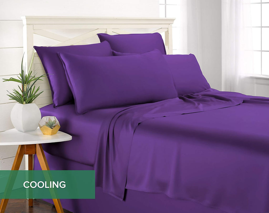Pure Bamboo Twin Sheets - 100% Organic Viscose Bed Sheet Set | Luxuriously Soft & Cooling, Purple