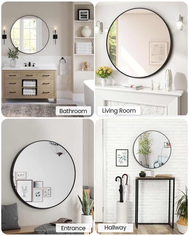 GAOMON Round Mirror 32 Inch, Metal Frame Wall Mirror, Circle Decorative Mirror for Bathroom Vanity, Living Room, Entryway, Foyer, Black