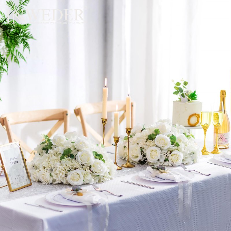 Inweder White Flowers Balls for Centerpieces: 2 PCS 15.7" Diam Flower Centerpieces for Tables in Wedding Reception Decorations Arrangement for Party Celebration Planners