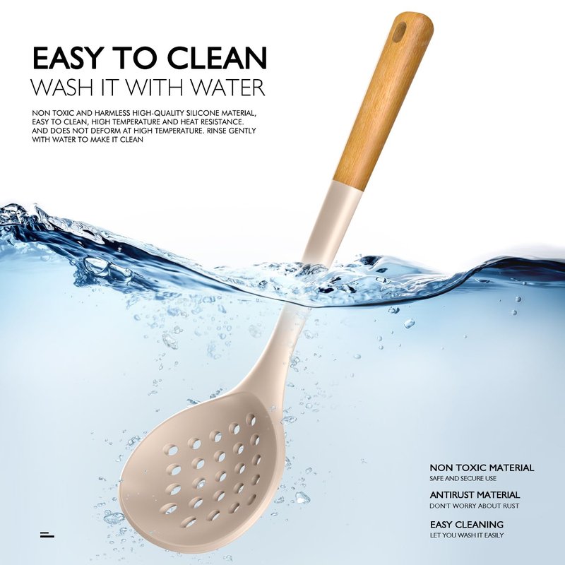 Large Silicone Cooking Utensils Set - Heat Resistant Silicone Kitchen Utensils for Cooking w Wooden Handles, Spatula Set, Kitchen Utensil Gadgets Sets for Non-Stick Cookware, BPA Free (Black)