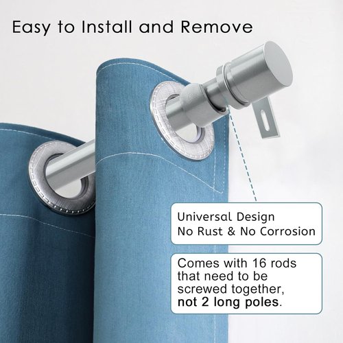 Byondeth Adjustable Curtain Rods - 16 to 240 Inches, 1-Inch Diameter, Silver Gray with Aluminum End Caps