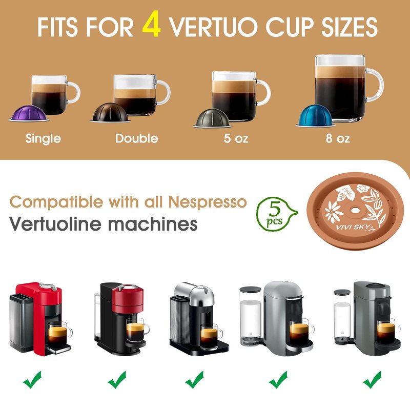 VIVI SKY Reusable Coffee Capsule Lids Work with Nespresso Pods Vertuoline,Food Grade Silicon Caps Used for Every Sizes of Reusable Nespresso Pod Refillable Capsule(Silicon Vertuoline Lids- 5PCS)