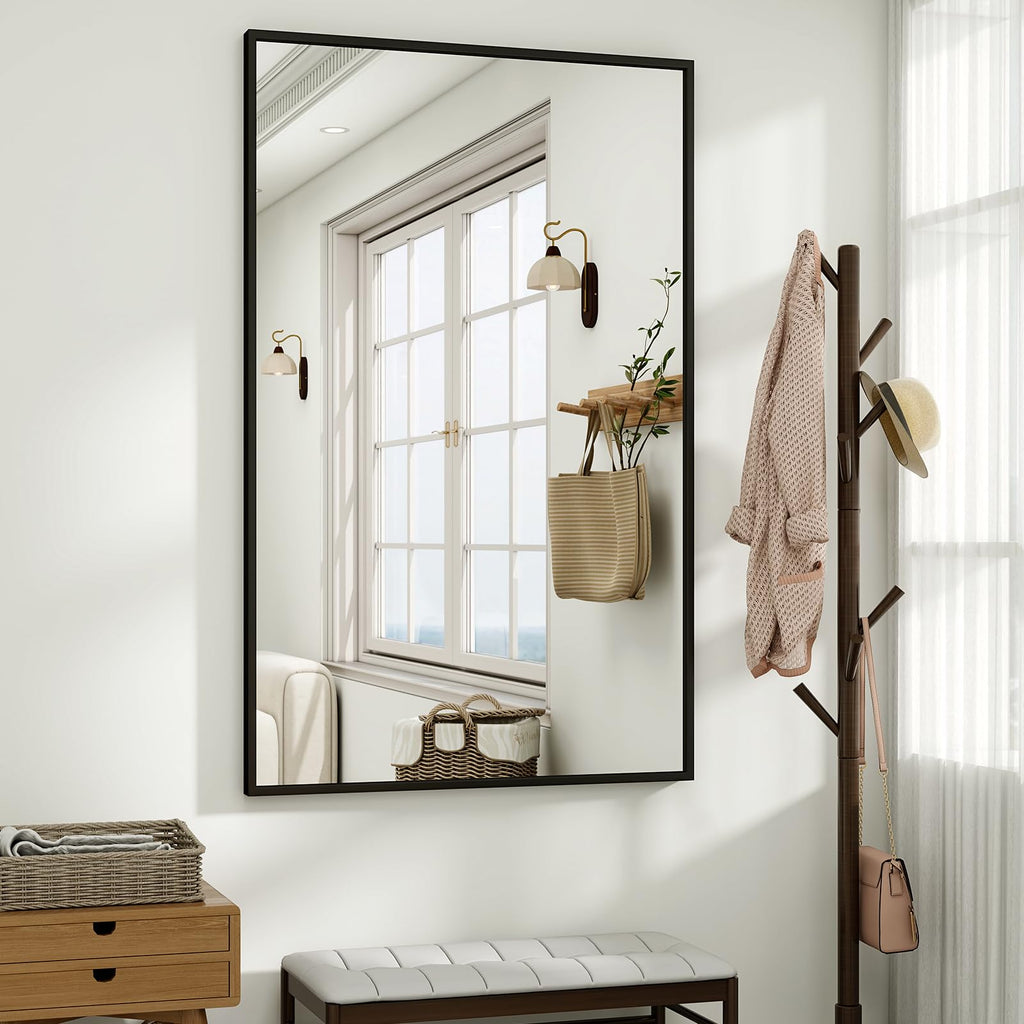 HARRITPURE 48"x30" Bathroom Mirror for Wall, Large Black Framed Rectangle Mirror Aluminum Alloy Frame Wall-Mounted Horizontally/Vertically for Entryway/Bedroom/Vanity