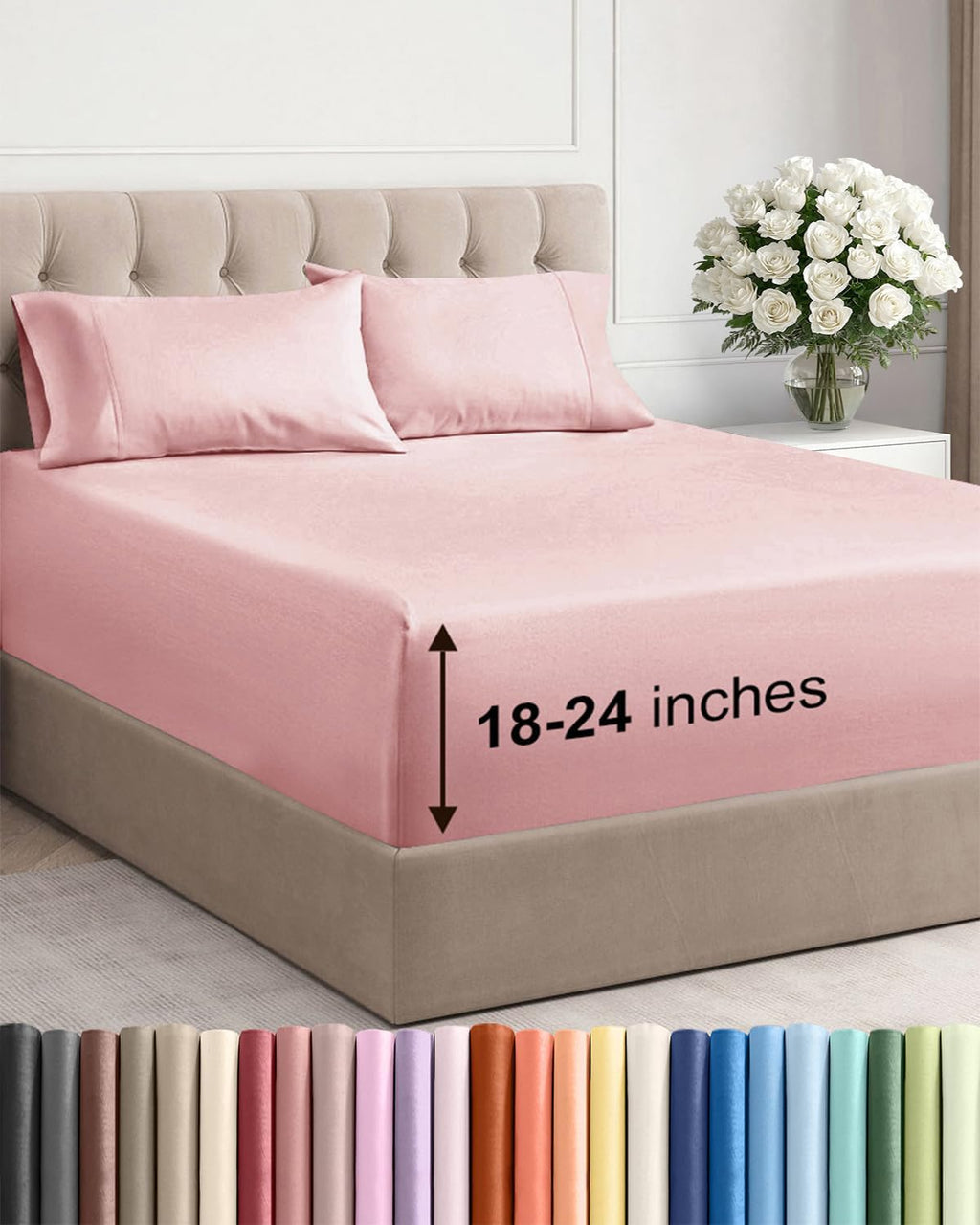 Skiennix Extra Deep Twin Sheet Set - 4-Piece Breathable Cooling Bedding - Soft Wrinkle-Free Baby Pink