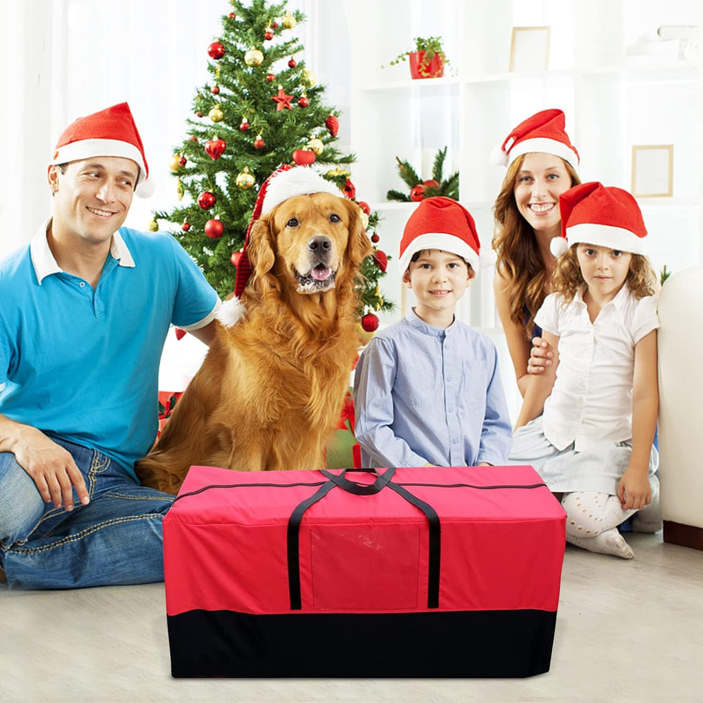 PLTCAT Christmas Tree Storage Bag - Heavy-Duty 10-12 Ft Artificial Tree Container with Zipper & Transparent Pocket - Red