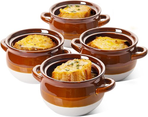 LE TAUCI French Onion Soup Bowls - 22 Ounce Ceramic Crocks with Handles | Oven Safe Set of 4