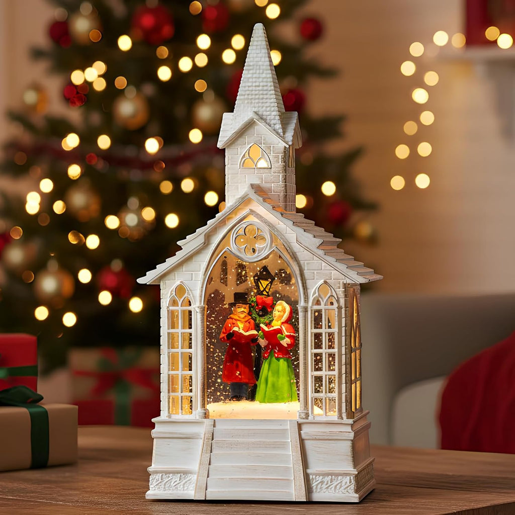 Skiennix Christmas Village Snow Globe - Church Choir Water Lantern with Silent Night Music | Holiday Decor Gift for Family & Friends
