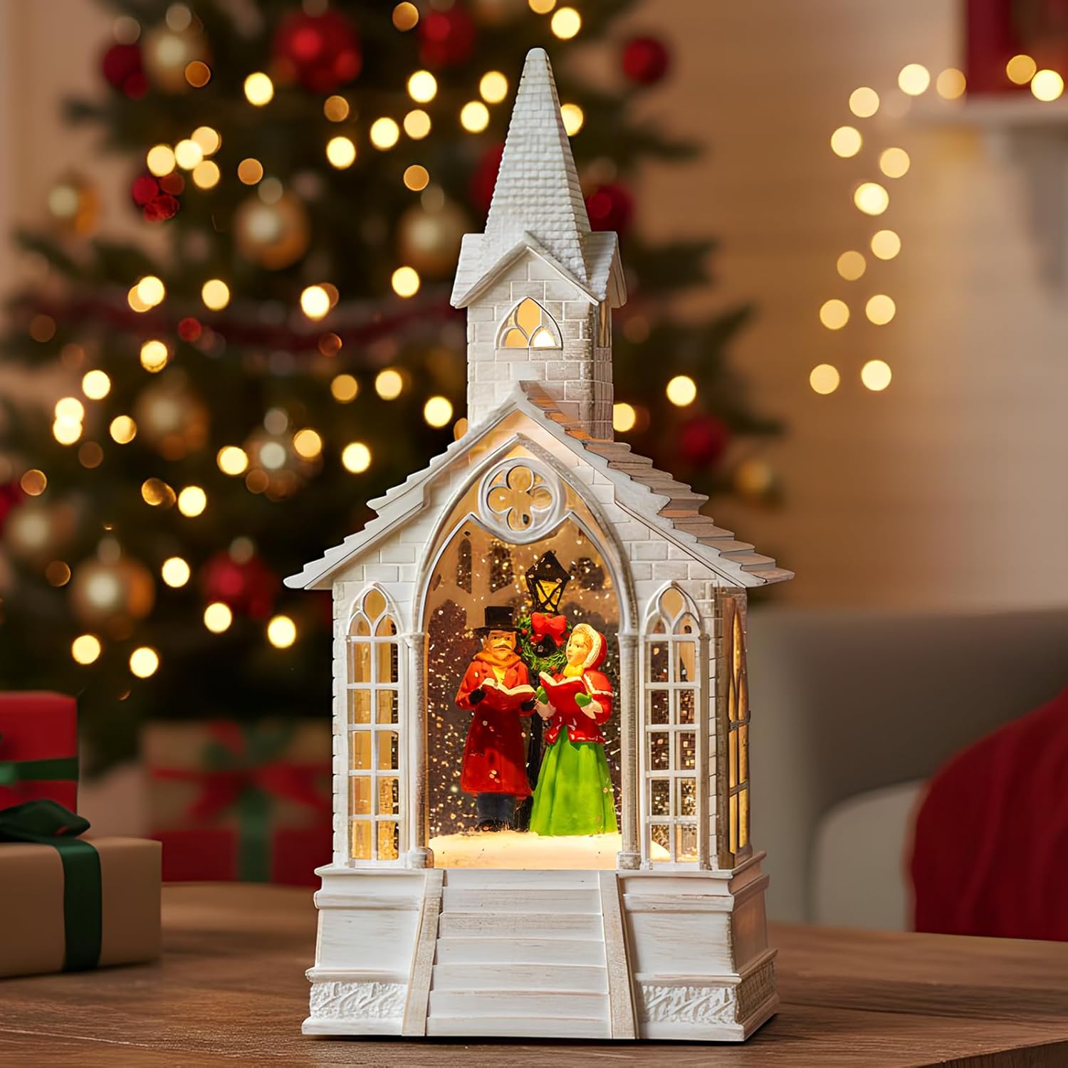 Skiennix Christmas Village Snow Globe - Church Choir Water Lantern with Silent Night Music | Holiday Decor Gift for Family & Friends