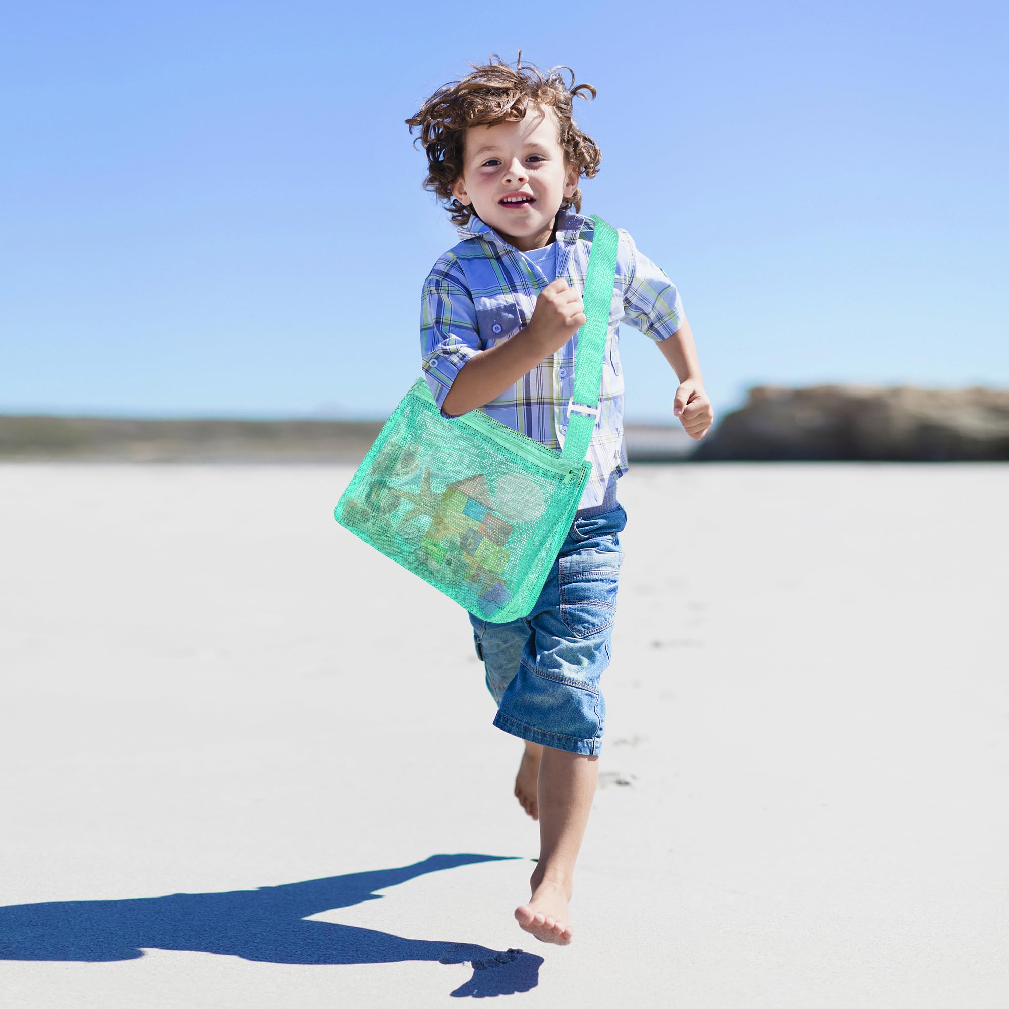 VOROLO 3PCS Mesh Beach Bag for Holding Toys,Sand Towels Tote for Kids Seashell Collecting,Shell Bags for Children Picnic,Swimming Accessories for Boys and Girls