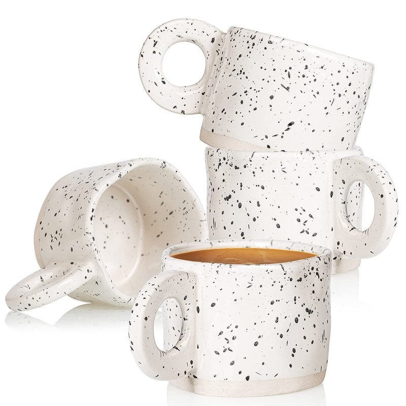 CREATIVELAND Coffee Mug,Ceramic Coffee Mugs Stoneware Coffee Cups with Handle for Latte, Espresso,Cappuccino,Hot chocolate,Milk Mugs Set Dishwasher Microwave Safe (White)