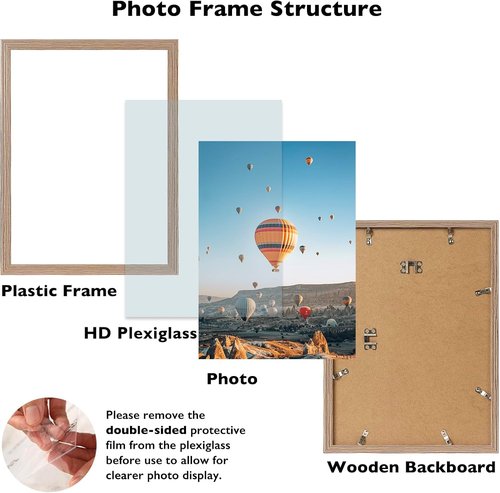 JCJMY 11x16 Picture Frame - Rustic Brown Wall Mount for Horizontal or Vertical Display | Shatter-Resistant Plexiglass
