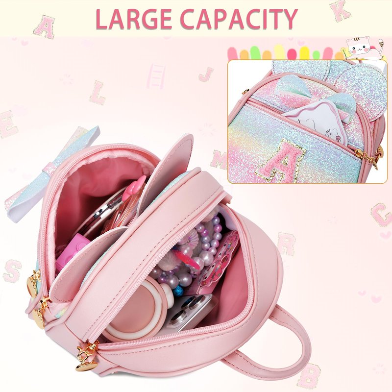 KKXIU Initial Bowknot Mini Backpacks for Girls Women, Small Cute Backpack Purse, Personalized Birthday Gifts for Toddler, Kids and Teen Girls(M, Rainbow)
