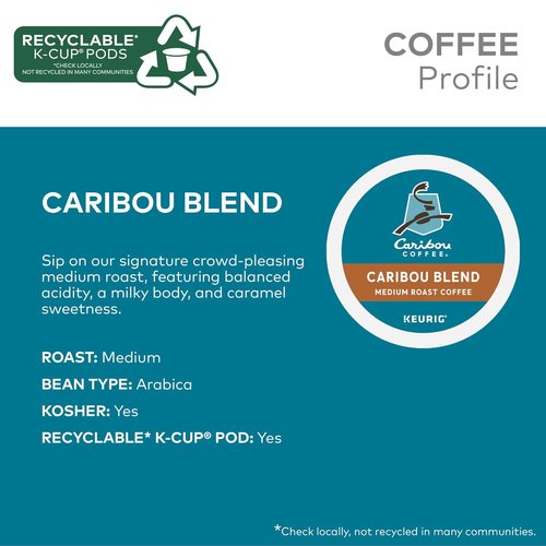 Caribou Coffee Caribou Blend K-Cup Pods - Medium Roast Coffee, 96 Count for Keurig Machines