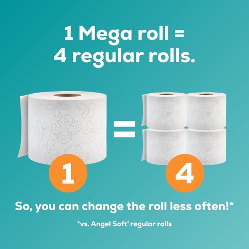 Angel Soft Toilet Paper - 4 Mega Rolls for Ultimate Softness & Strength | 16 Regular Rolls Equivalent