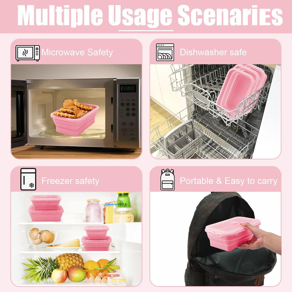 Loccmat Collapsible Silicone Food Storage Containers with Lids,Set of 3 Silicone Lunch Box Containers,Foldable Meal Prep Container for Kitchen,Microwave & Dishwasher & Freezer Safe,BPA Free