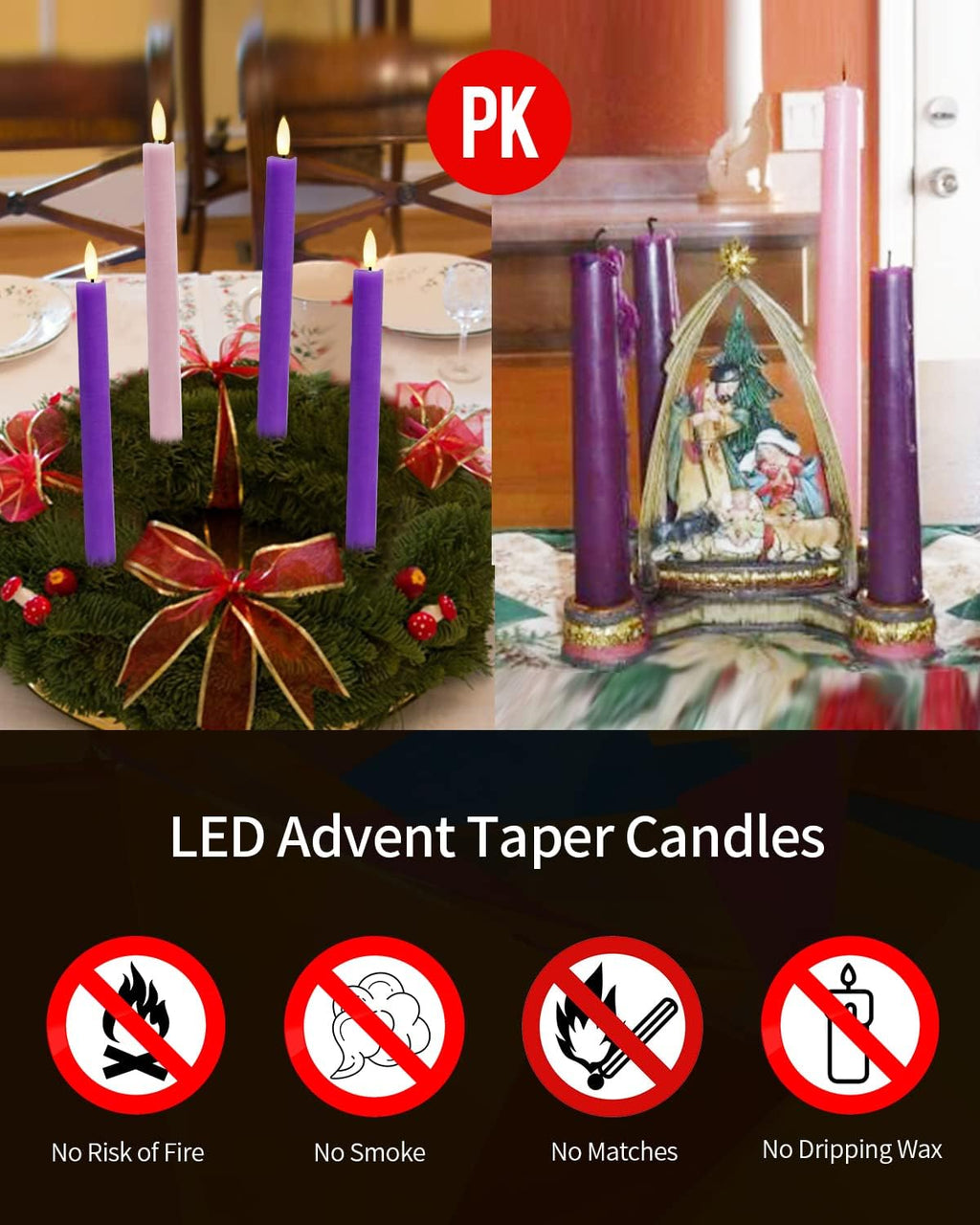 SHYMERY Flameless Taper Candles - Real Wax LED with Remote Timer | Set of 4 Purple & Pink for Thanksgiving & Christmas