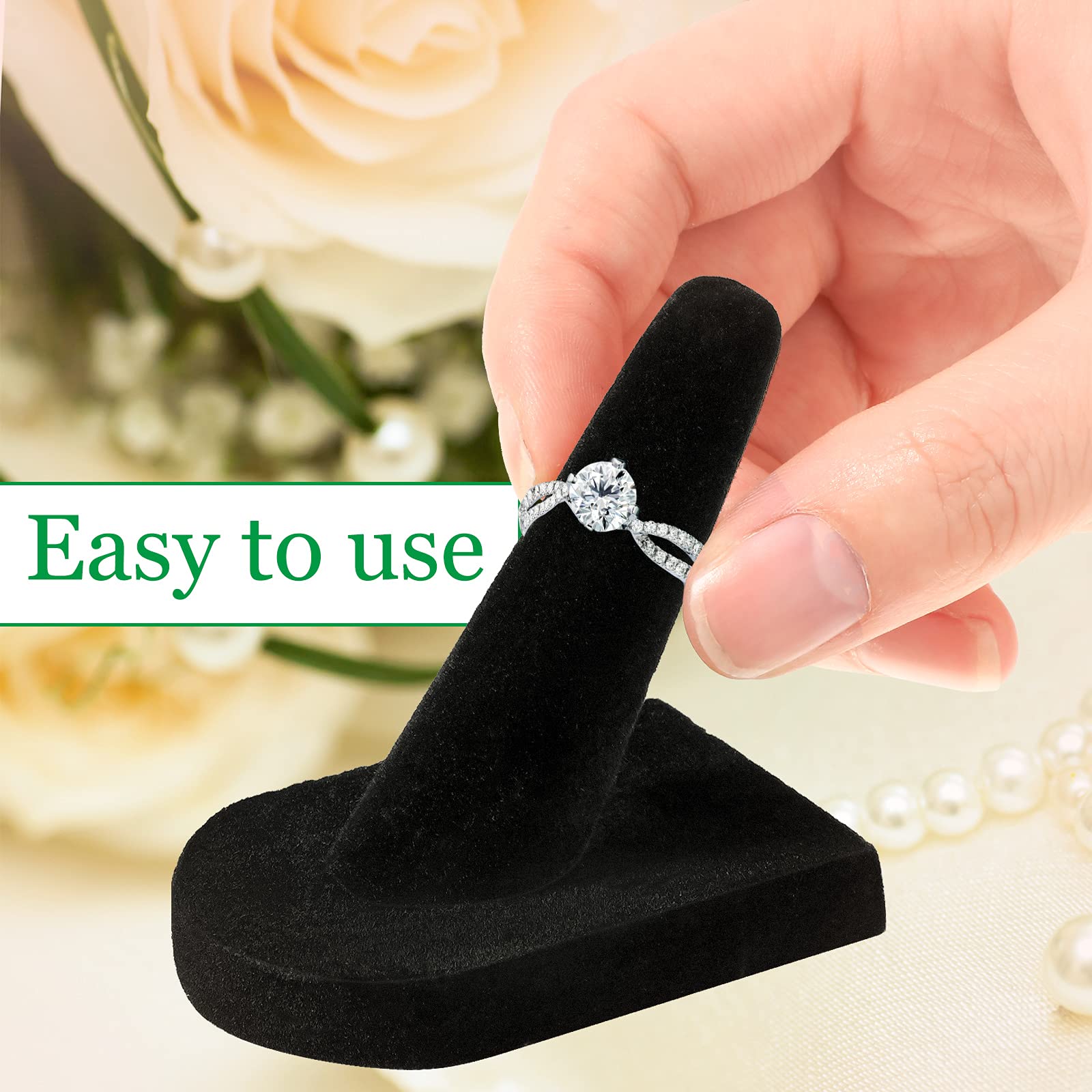 Jetec 48 Pieces Black Velvet Ring Display Stand Jewelry Holder Finger Ring Display Velvet Holder Organizer for Showcase Vendors Wedding