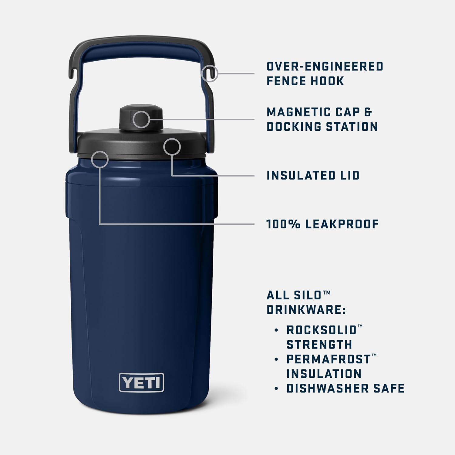 YETI Silo Half Gallon Insulated Water Jug - Lightweight, Leakproof Sports Bottle with Fence Hook Handle - Keeps Drinks Ice-Cold for Gym & Sports