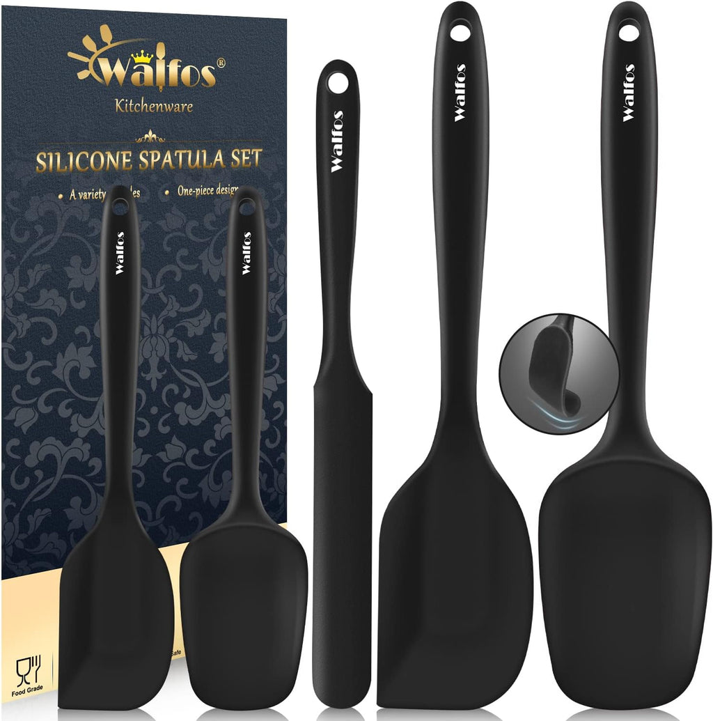 Walfos Silicone Spatula Set of 5 - High Heat Resistant Kitchen Scrapers (600°F) | BPA Free & Dishwasher Safe, Black