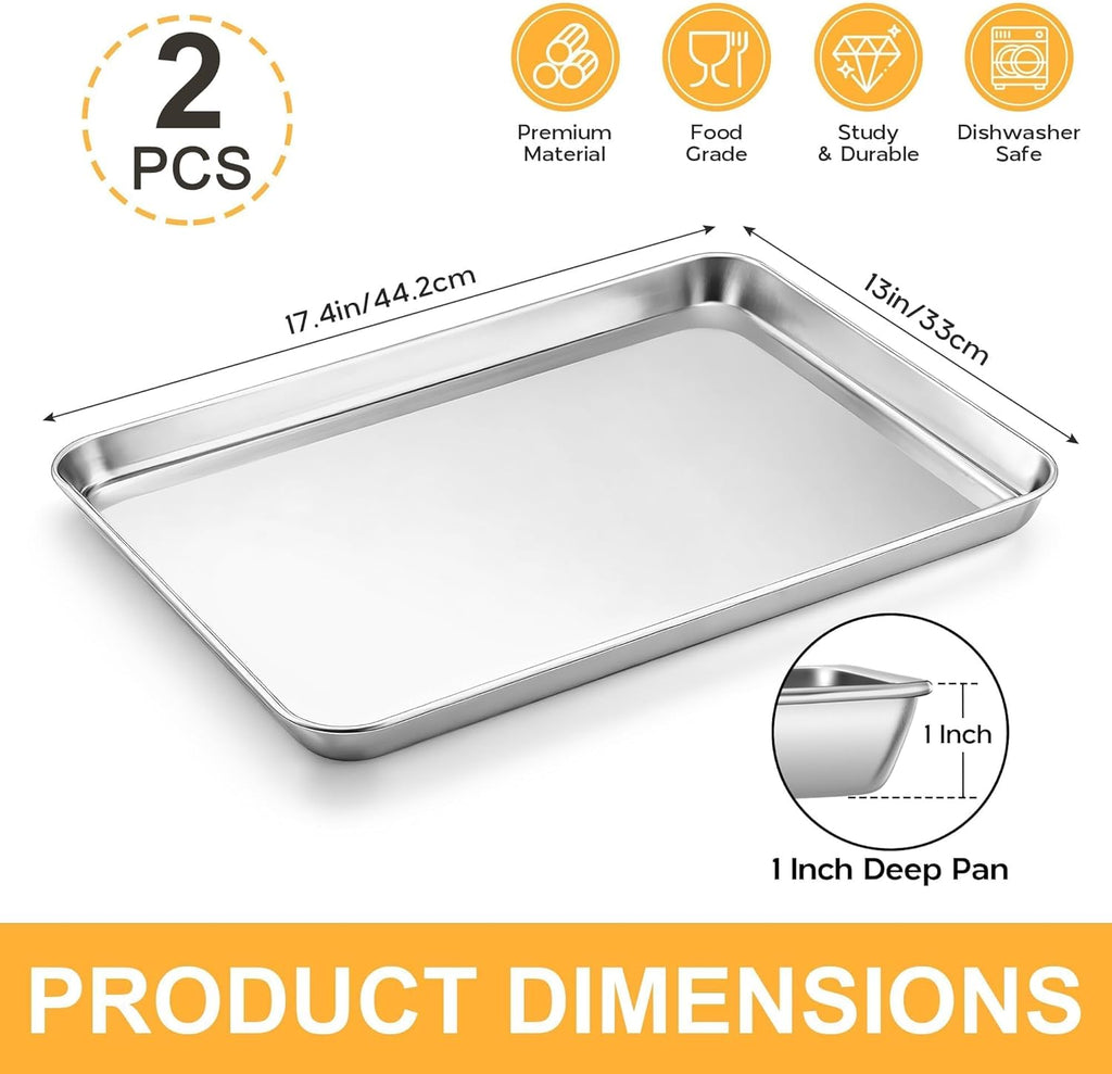 Onader Large Baking Sheet | 18 x 13 Inch Stainless Steel Cookie Pan Set - Dishwasher Safe, 2-Pack