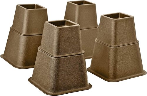HOME IT Adjustable Bed Risers - Heavy-Duty Furniture Elevation - Set of 4 in 3, 5, or 8 Inch Heights (Brown)