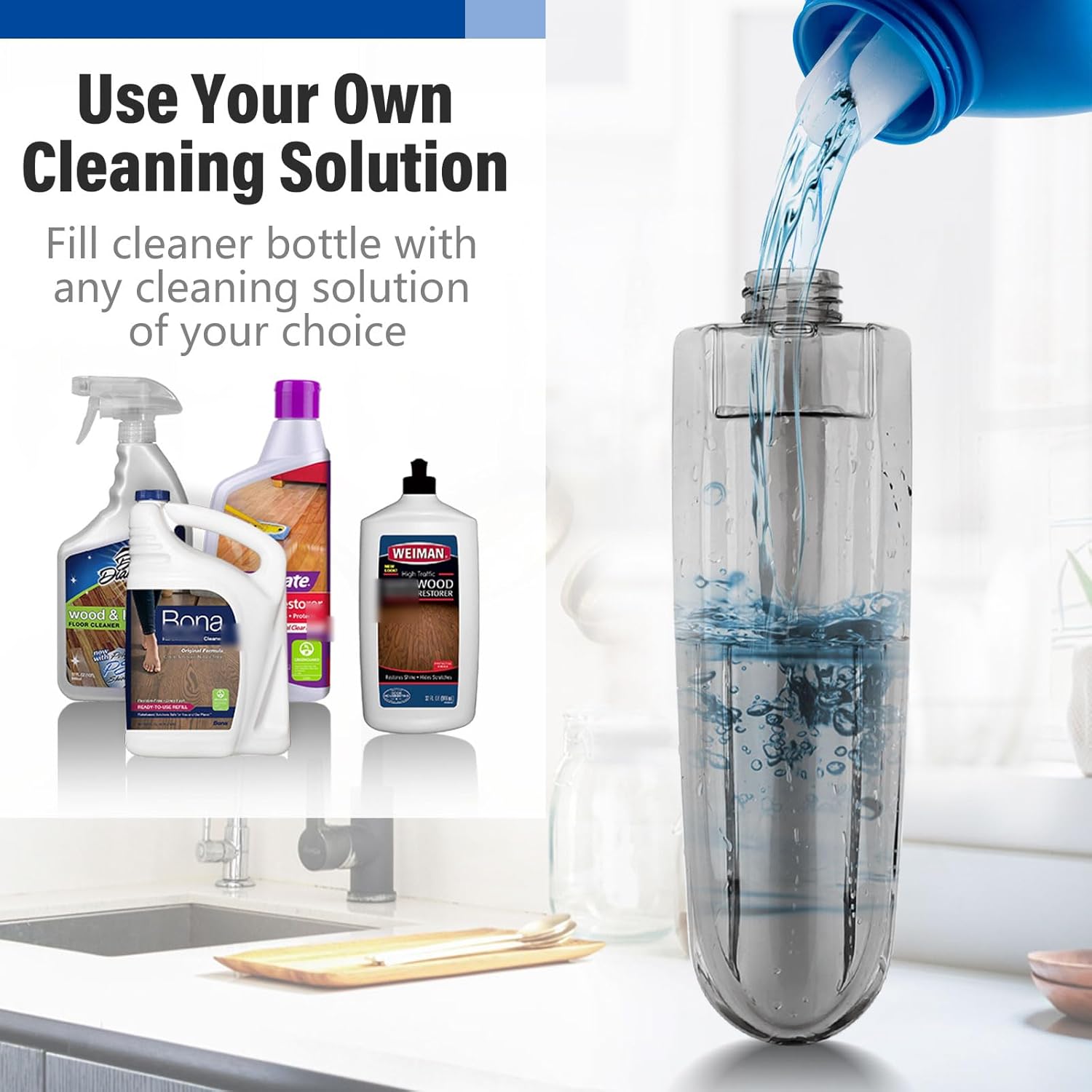 Skiennix Wet Spray Mop - 14 oz Refillable Bottle with 3 Washable Microfiber Pads | Ideal for Hardwood & Tile Floors