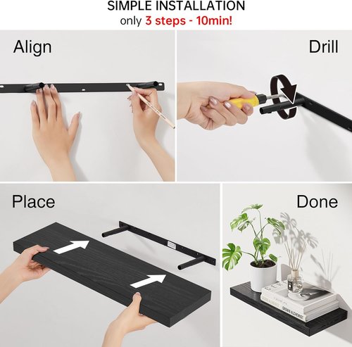 BAYKA Floating Wall Shelves - 22.5 Inches Black Display Organizer for Bathroom, Bedroom & Kitchen