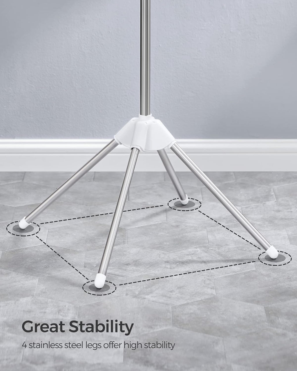 SONGMICS Clothes Drying Rack - 59-Inch Folding Laundry Rack with 3 Rotatable Arms & Stainless Steel | White/Silver