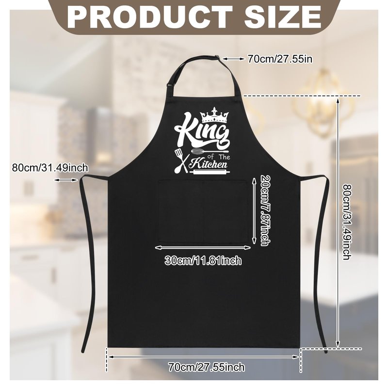 XLSXEXCL Funny Aprons for Men, 39’’ x 39'' Plus Size Aprons King of The Kitchen Cooking Aprons Men Personalized Custom Aprons Adjustable Chef Baking Apron Gifts for Dad, Husband, Brother, Grandpa