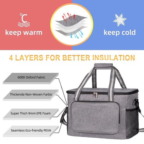iknoe Large Cooler Bag Collapsible, 24L Insulated Bags, Leakproof Lunch Cooler Tote with Multi-Pockets for Adult Insulated Thermal Bag for Beach, Picnic, Office Work, Grey 36-Can
