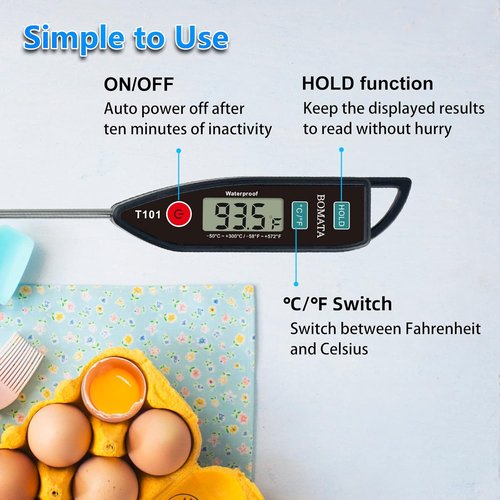 BOMATA Digital Water Thermometer - Instant Read Waterproof Food Thermometer with Long Probe | Black T101