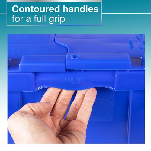 IDL Packaging 14-Gallon Industrial Plastic Tote with Hinged Lids, Blue, Pack of 1 - Heavy-Duty Large 22"L x 15"W x 12"H Container for Warehouses, Garages, and Home Storage