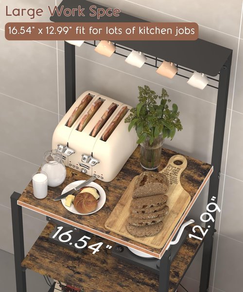 Ansionsol 4 Tier Coffee Bar Station, Corner Bakers Rack with 5 Hooks & Wire Basket, Coffee Maker Stand for Small Space, Kitchen Storage Shelf for Entryway, Living Room, Café, Black, 16.5"x13"x47.8"