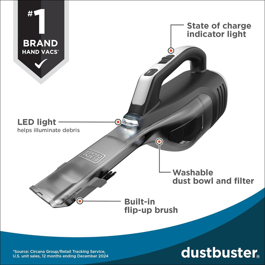 BLACK+DECKER Dustbuster Handheld Vacuum - Cordless, Lightweight Design with LED Light & Crevice Tool | Long Run Time