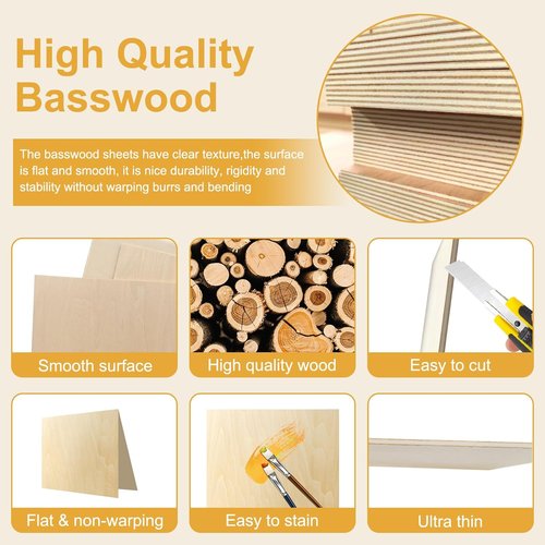 Basswood Sheets - 12 Pack of 12x18x1/8 Inch Balsa Wood for Laser Cutting & DIY Crafts