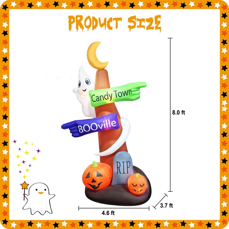 8 Feet Halloween Decoration Dead Tree Road Sign with Flying Ghost Pumpkins RIP Blow Up Lighted Outdoor Spooky Tombstone for Holiday Party Indoor Outside Yard Lawn Garden Decor