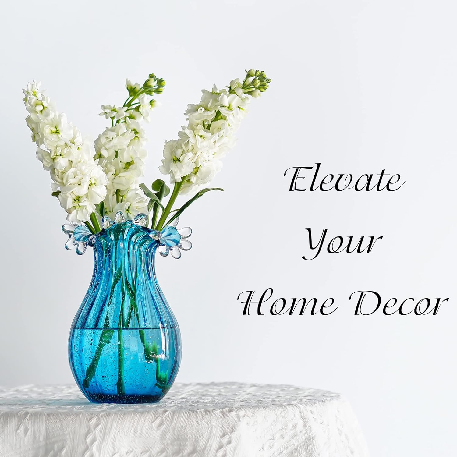Skiennix 8-Inch Blown Glass Bubble Vase - Modern Art Flower Decor for Home, Office & Weddings - Blue