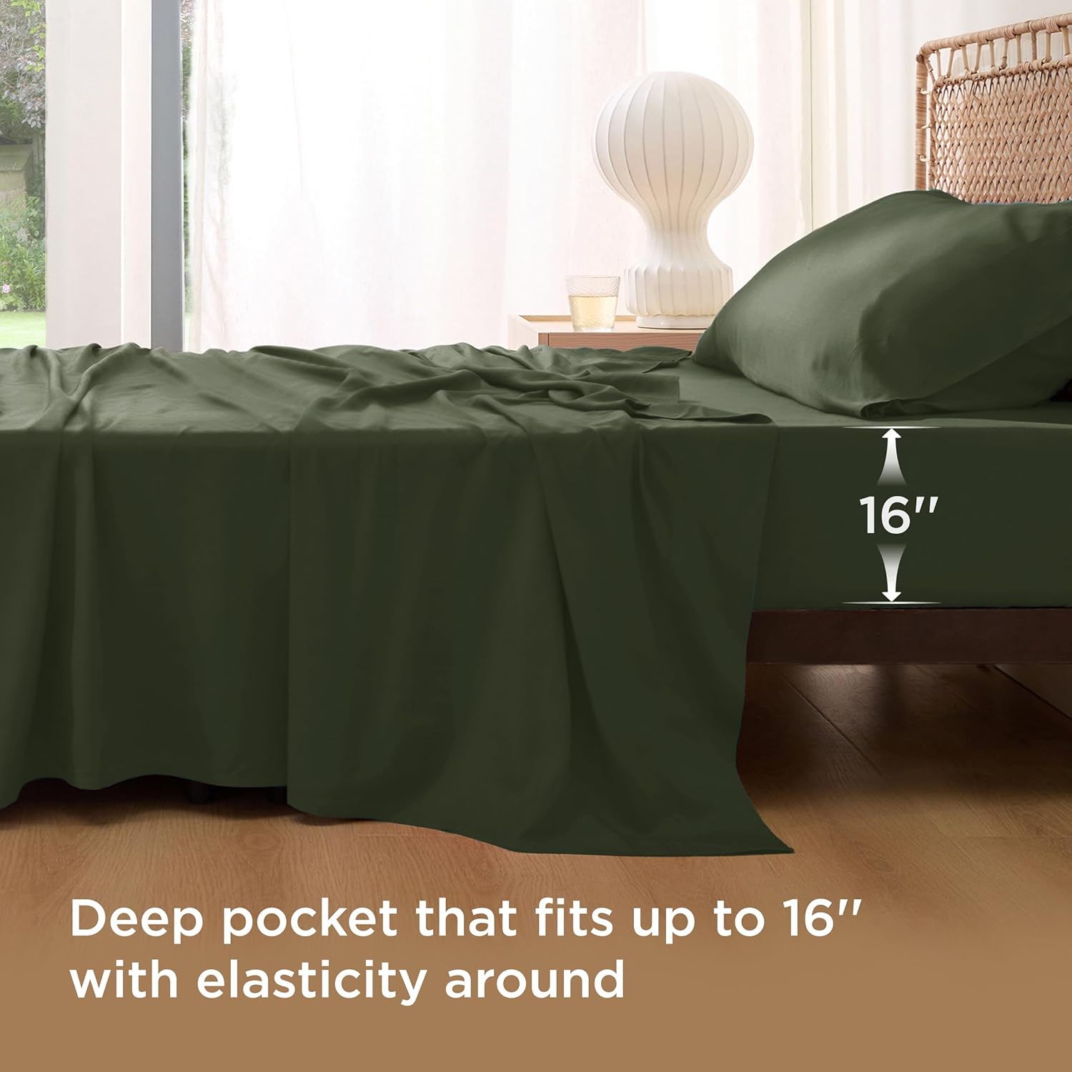 Bedsure Cooling Twin XL Sheets - Breathable Rayon from Bamboo, Soft & Silky, Deep Pocket Up to 16 Inches, Olive Green