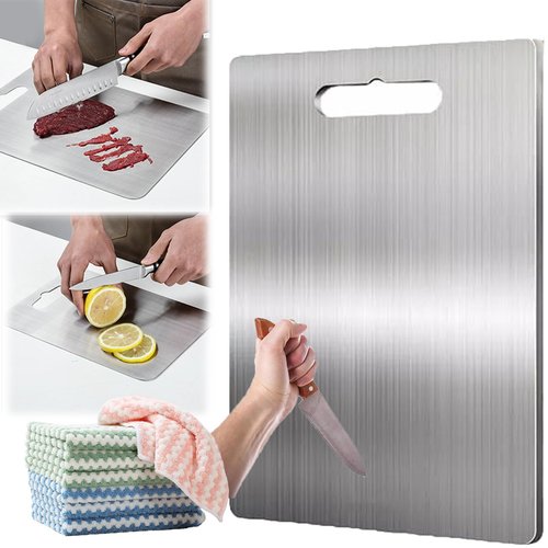 Apex Titanium Cutting Board, Titanium Cutting Boards for Kitchen, Stainless Steel Cutting Board, Double Sided Chopping Board for Cutting Meat Vegetable Fruit(Silver, 15.4 x 11in)