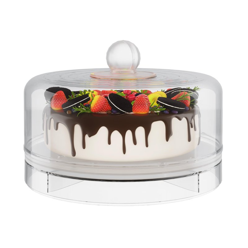 Spormmkuy 360°Rotatable Cake Stand with Dome Lid, 9in Cake Plates, Chilled Divided Veggie Fruit Serving Tray,Multi-Functional Snack Serving Platter with Cover,Lazy Susan Serving Tray