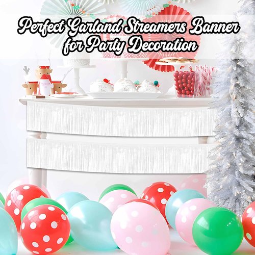 Macaron 10 Ft White Foil Fringe Garland - Metallic Streamers for Party Decorations | 4 Pack
